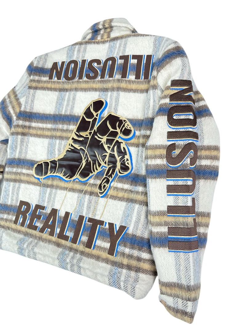 "Illusion" Plaid Jacket - Khaki/Blue