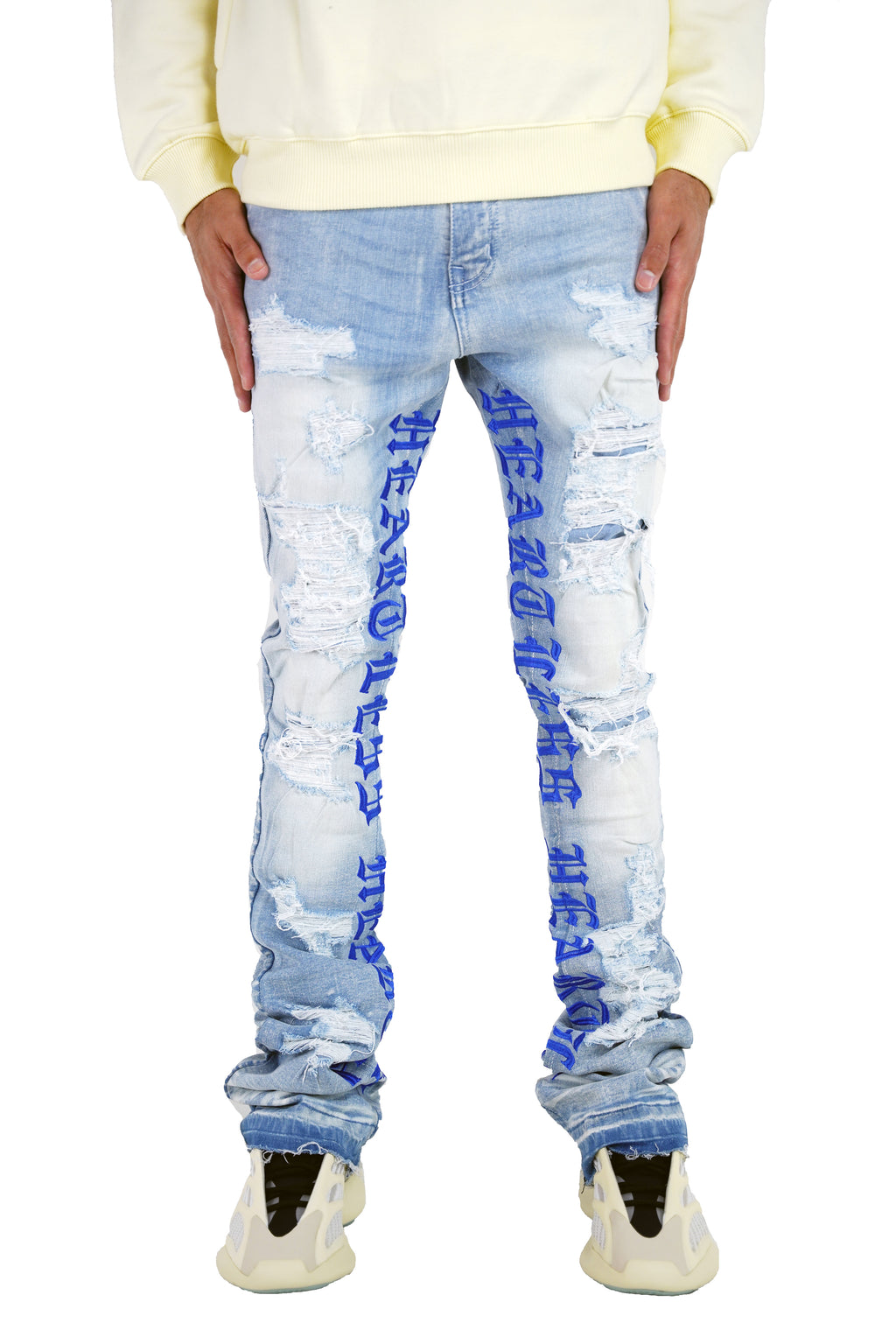 Light Blue Destruct Stacked Jeans | Risk Equals Rich